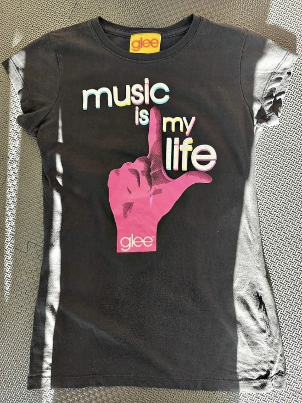 Glee Music Is My Life graphic tee Short Sleeve Tee in Black & Pink